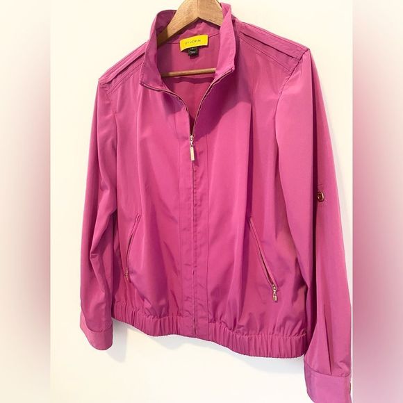✨ST. JOHN Hot Magenta 💕 Windbreaker Jacket Women’s Medium [M] Gold Details EUC✨ - Picture 3 of 16